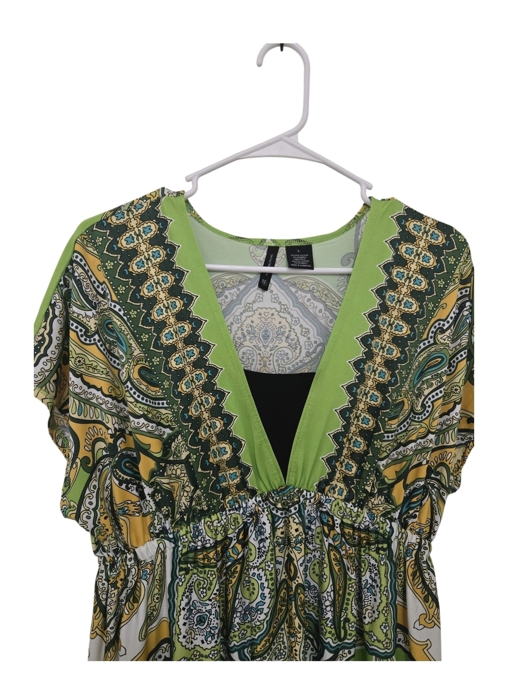 4/$15 Green Paisley V-Neck Midi Dress by New Directions Boho Summer - Picture 3 of 7